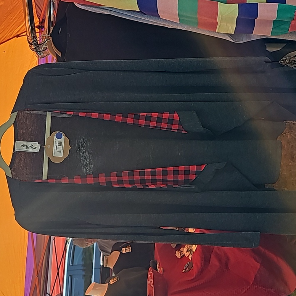 Gray and buffalo plaid cardigan